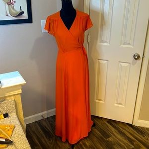 NY & Company Orange Maxi Wrap-Around Dress